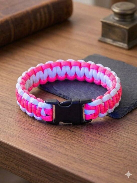 2wenty8 Jewelry - Handmade Paracord Braided Bracelet In Pink and White | Pick Your Size